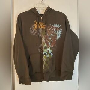 Lost Surf Skater Cotton Zip Up Hooded Full Zip Up Sweatshirt Brown Boys Large